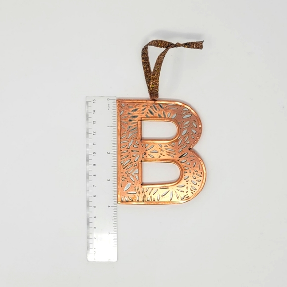 B Initial Holiday Ornament or Gift Tag - Gold/Brass Tone Metal over mirror back - Picture 9 of 11